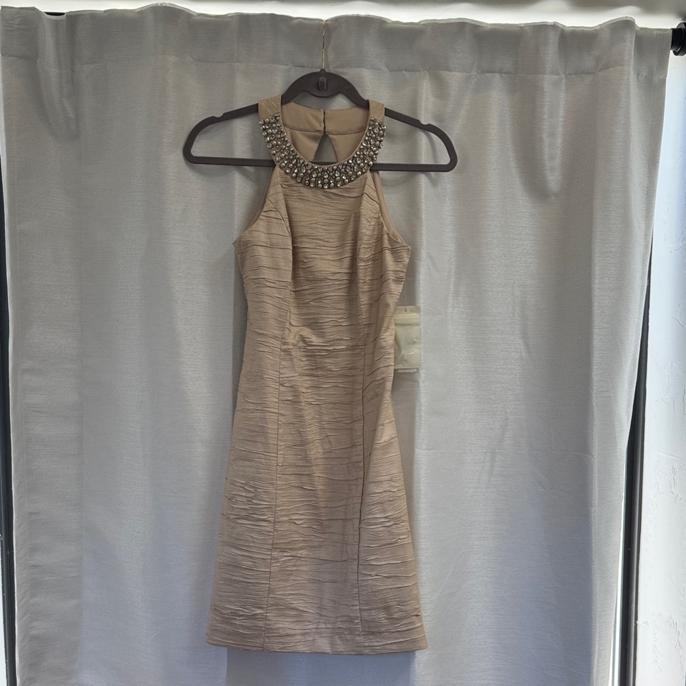 Eliza J Tan Embellished Mini Dress